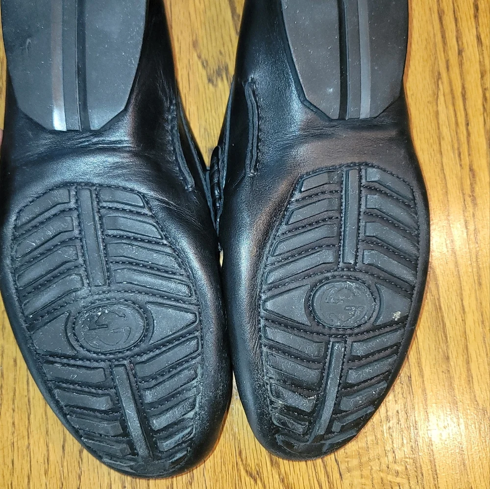 Gucci GG Logo Black Genuine Leather Drivers Loafers Shoes